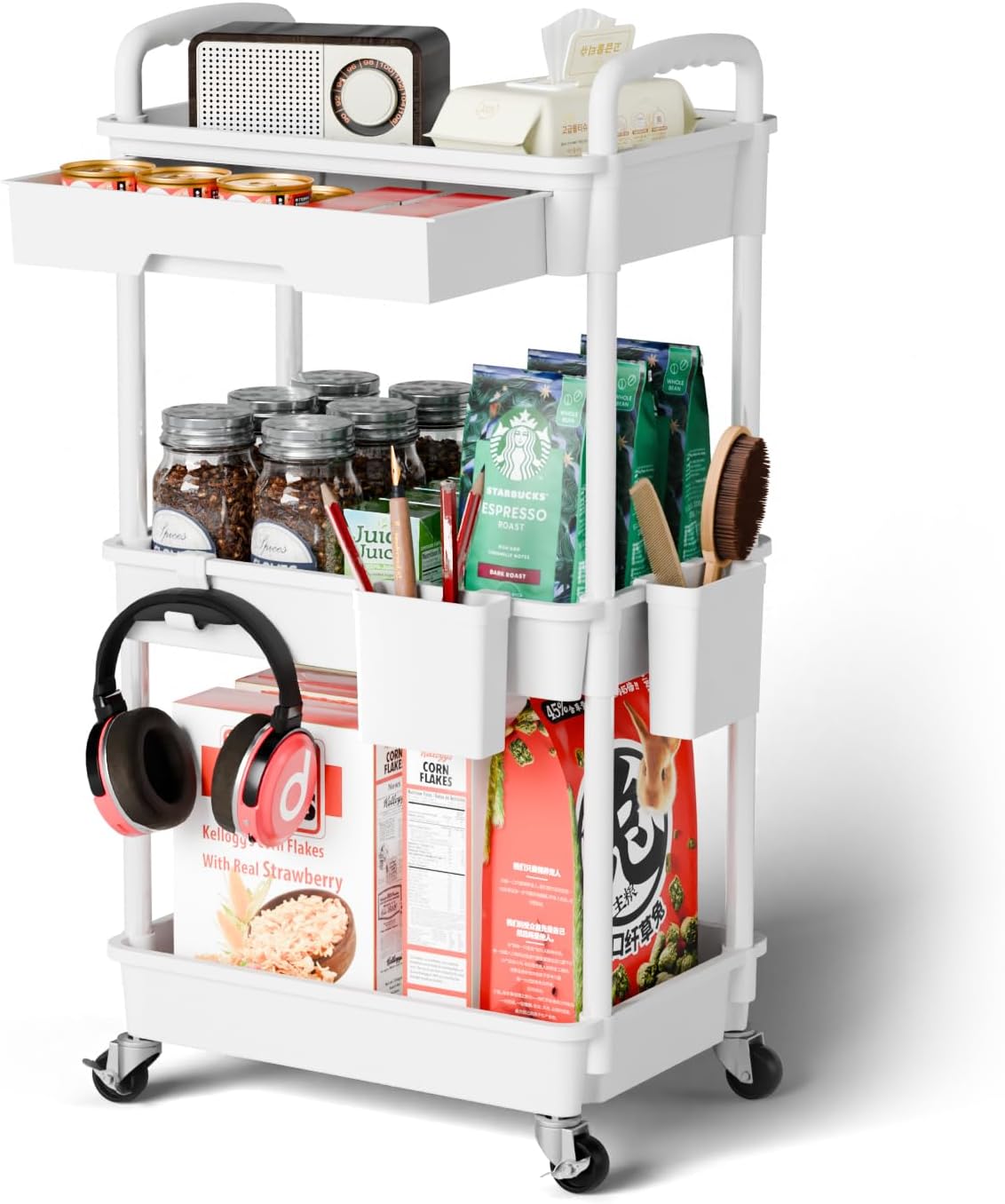 3-Tier Rolling Cart with Drawer – Mobile Storage Organizer with Wheels for Home & Office
