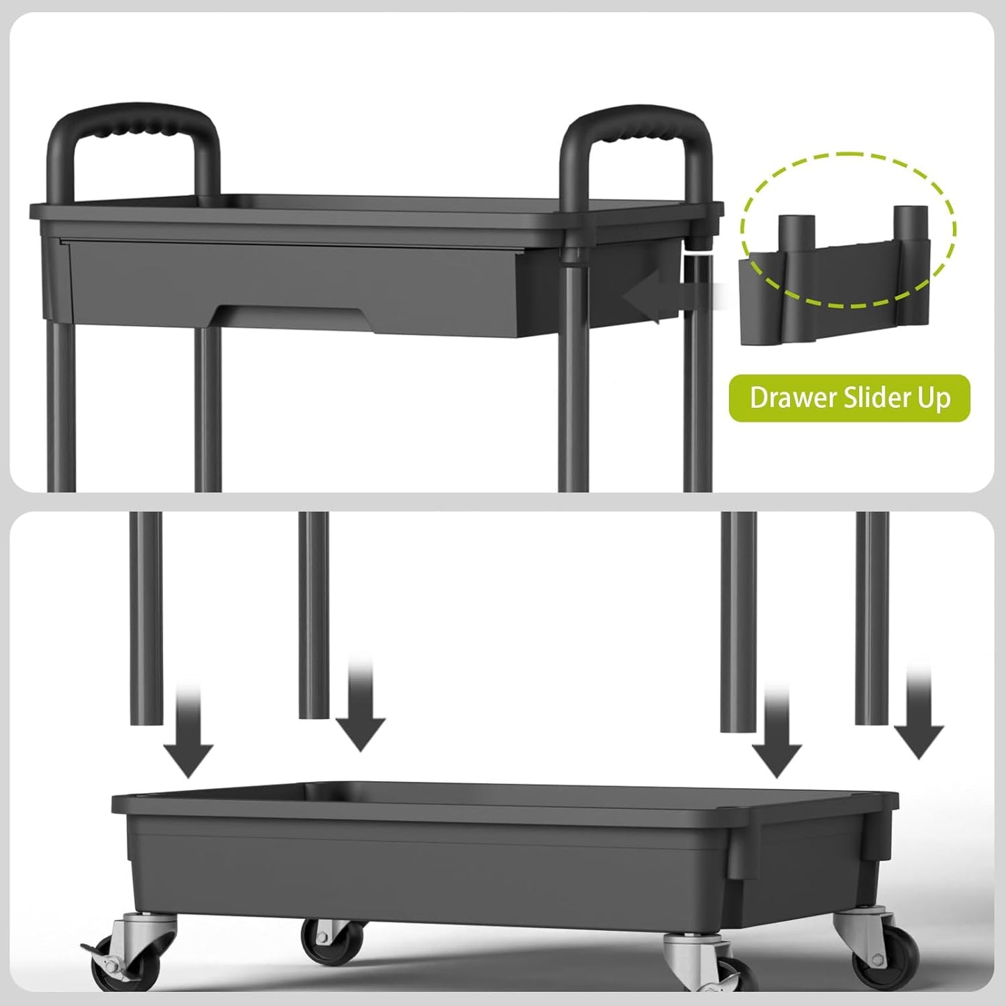 3-Tier Rolling Cart with Drawer – Mobile Storage Organizer with Wheels for Home & Office