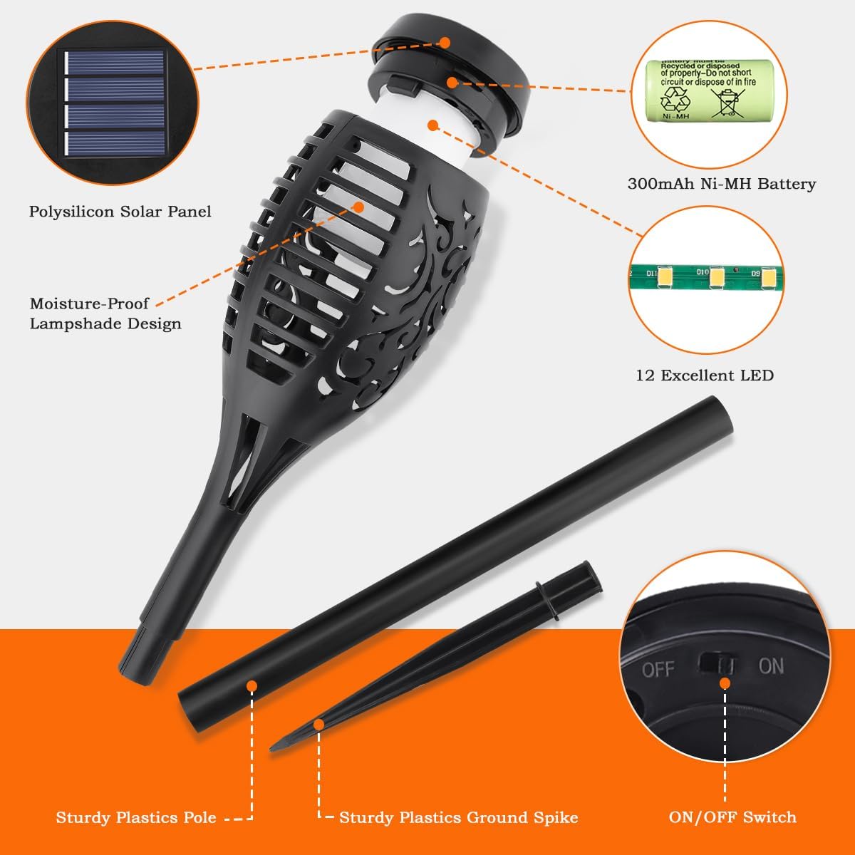 10-Pack Solar Torch Lights with Flickering Flame – Waterproof LED Garden & Yard Decor