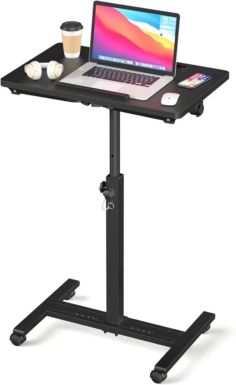 Adjustable Rolling Overbed Table – Height Adjustable Bedside Desk with Wheels (Black)