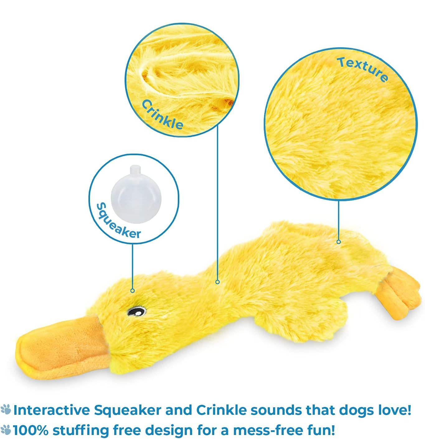 Crinkle Dog Toy – No Stuffing Duck with Squeaker for All Breeds – Soft, Durable & Mess-Free