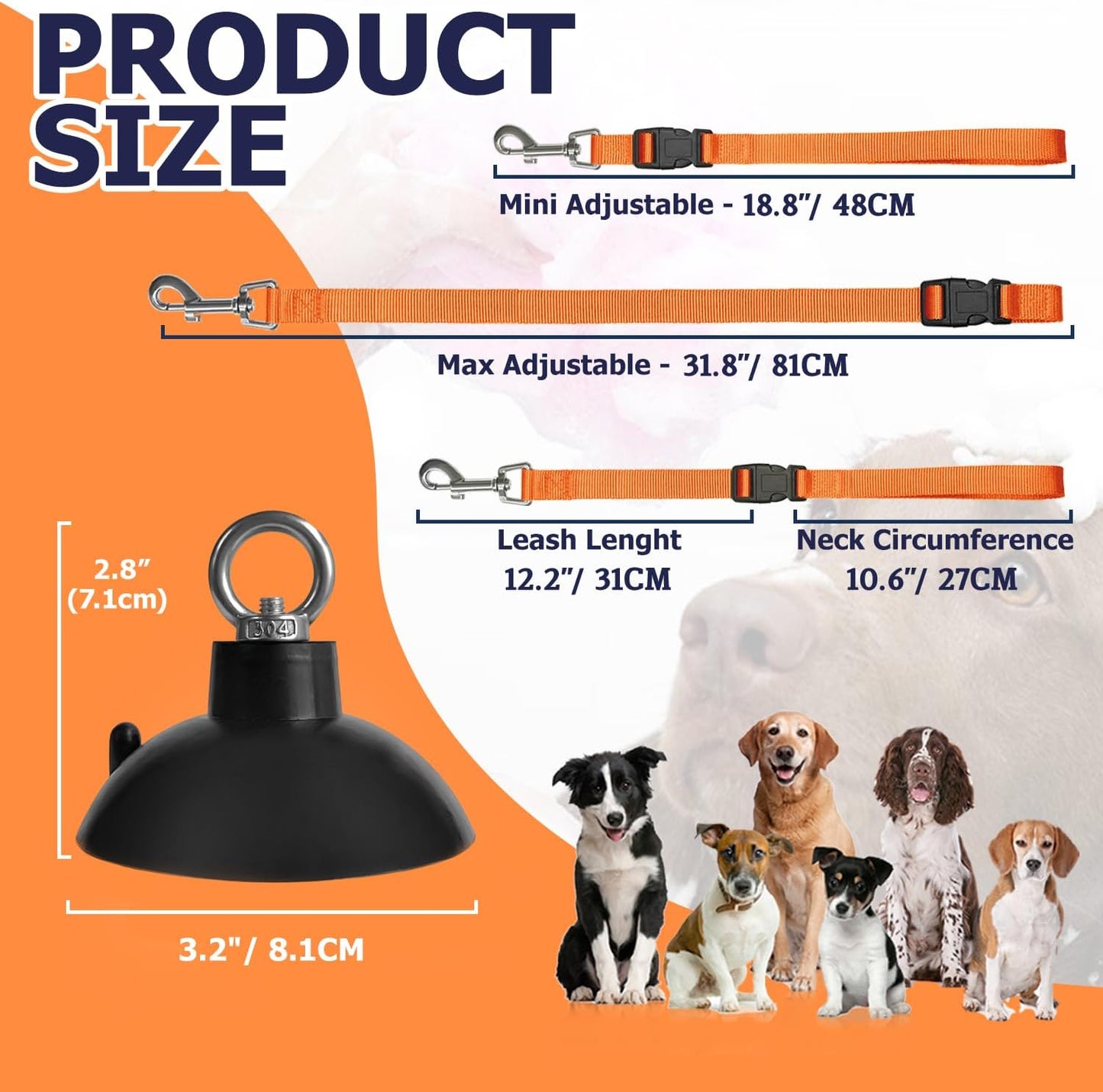 Adjustable Dog Bathing Tether with Suction Cup – Pet Grooming Restraint Strap (Orange)