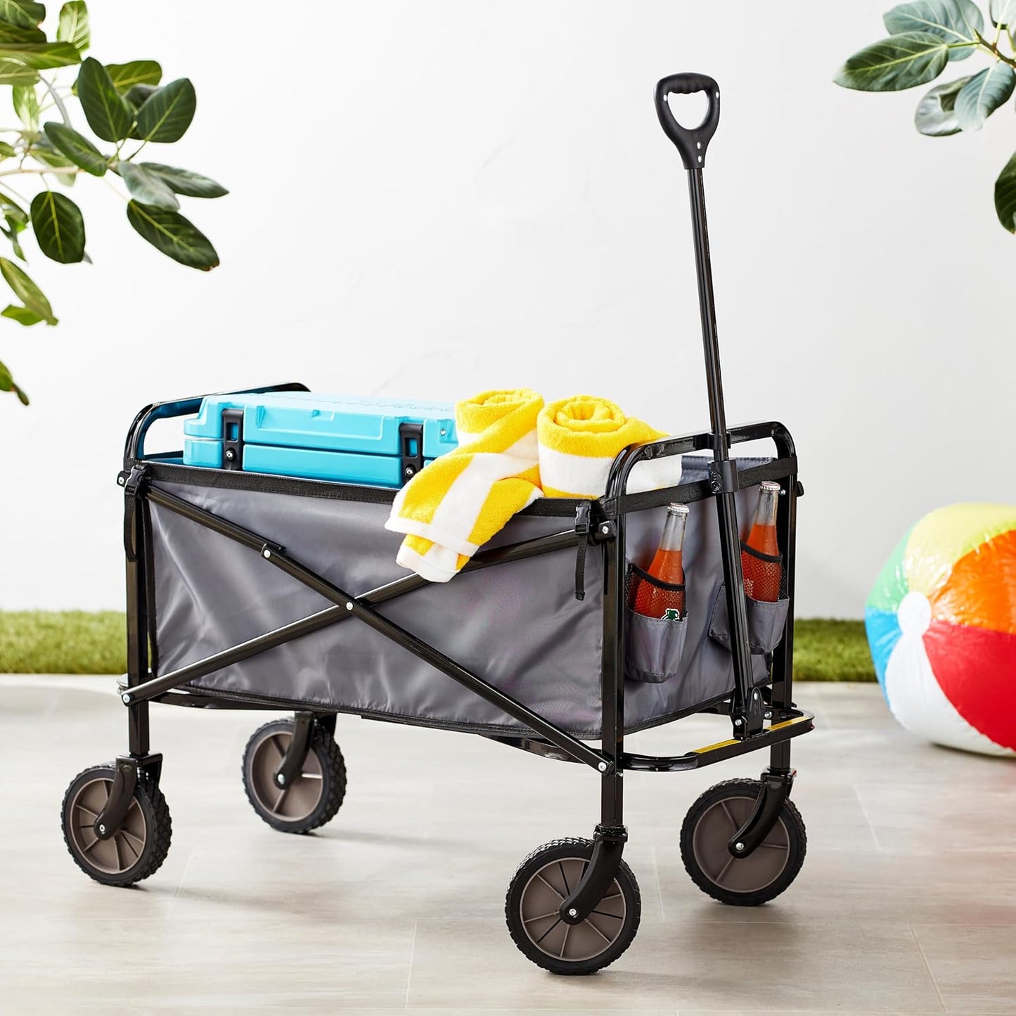 Collapsible Folding Utility Wagon – Heavy Duty Outdoor Cart, 265 lb Capacity (Gray)