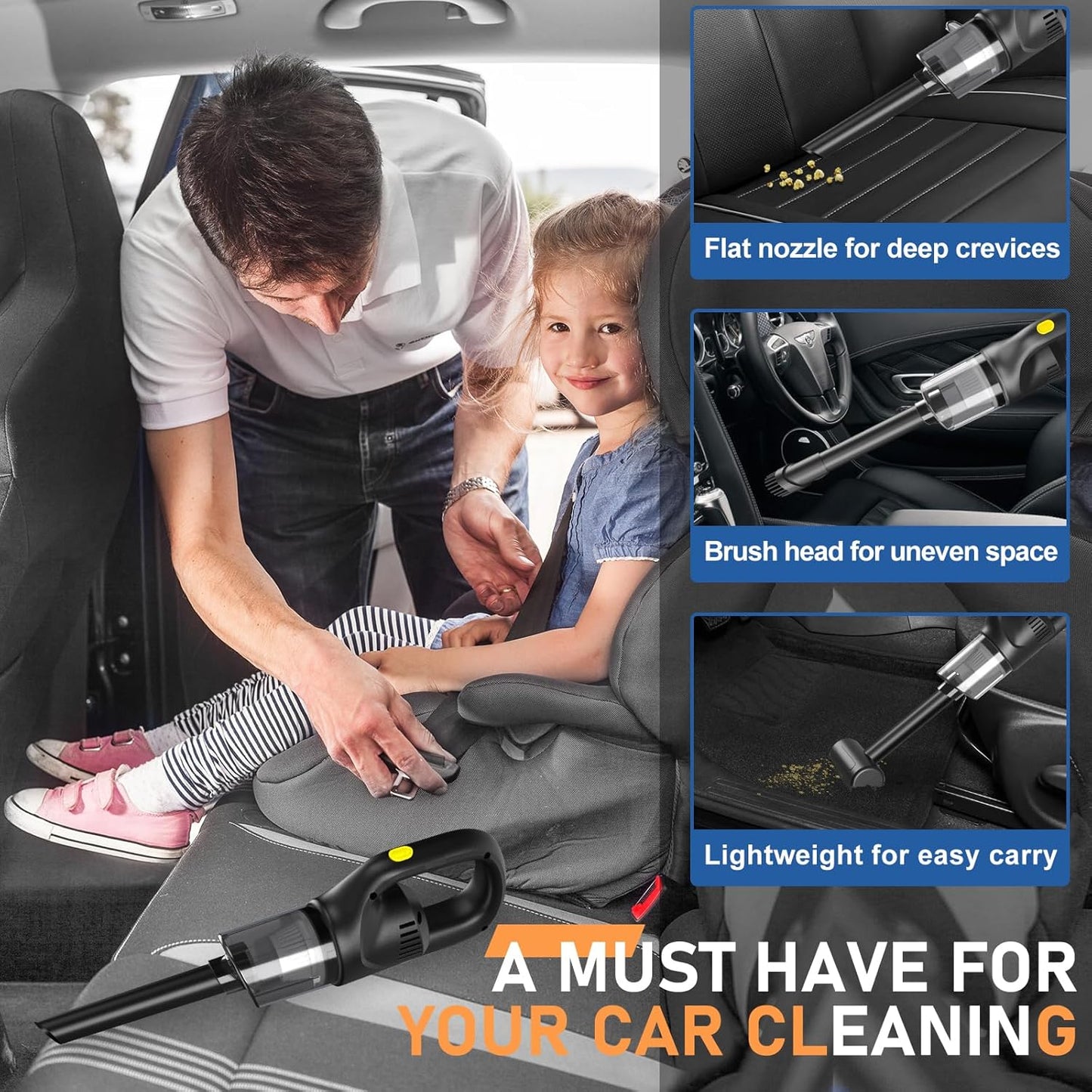 Cordless Handheld Car Vacuum – Compact, Strong Suction, with HEPA & Attachments