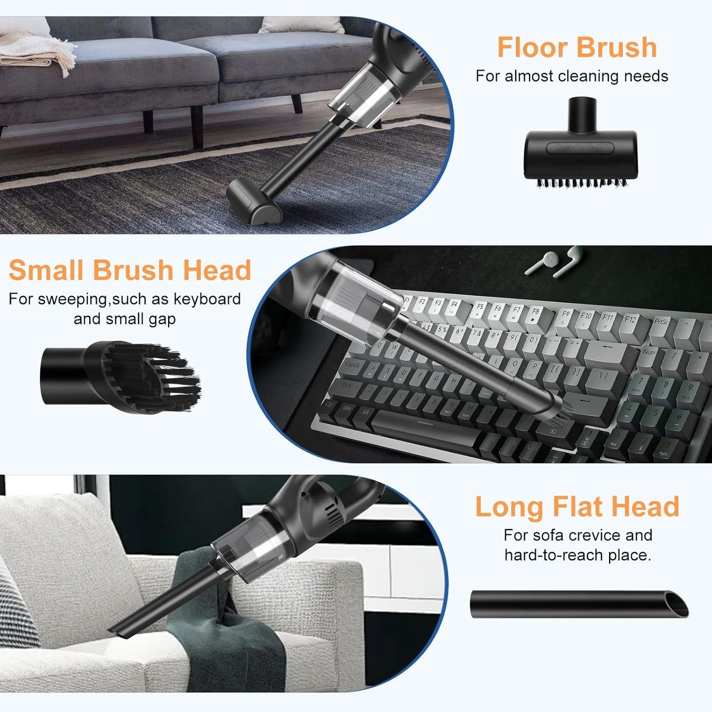 Cordless Handheld Car Vacuum – Compact, Strong Suction, with HEPA & Attachments