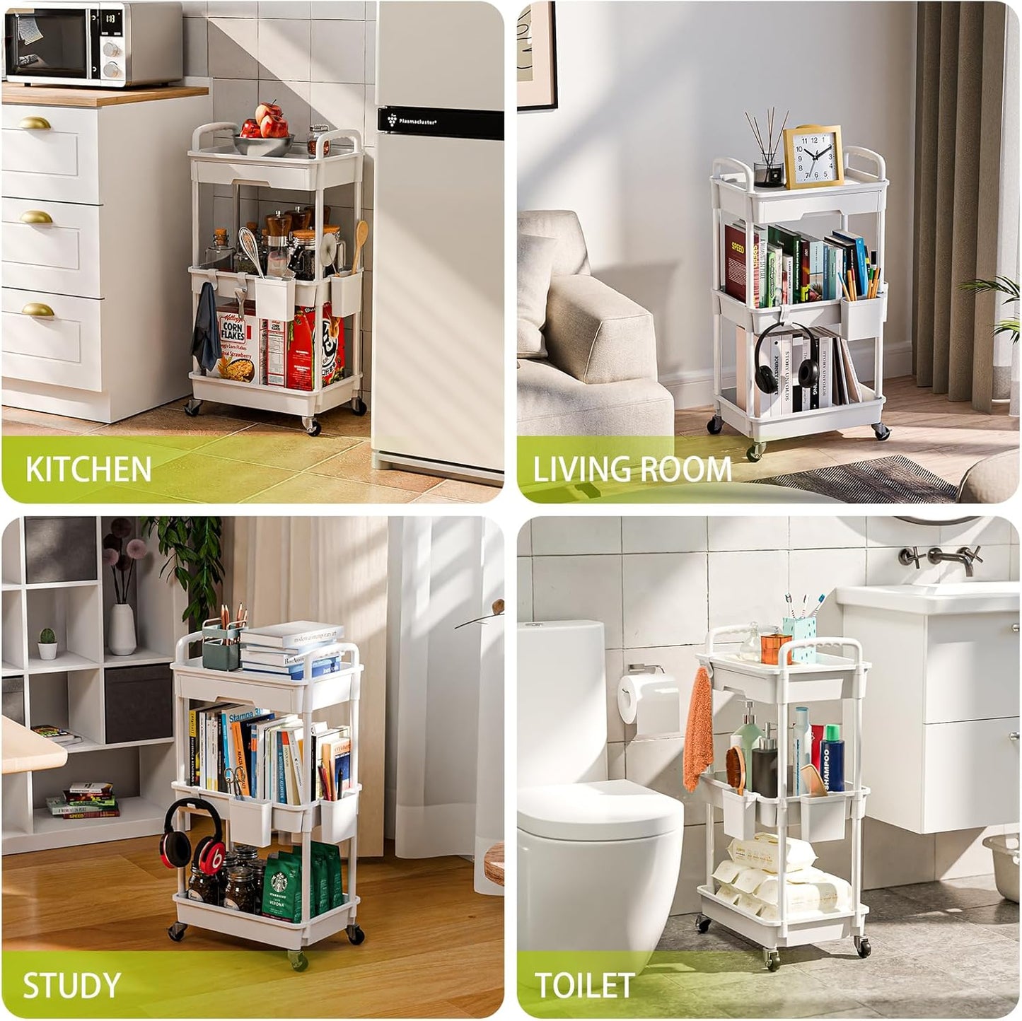 3-Tier Rolling Cart with Drawer – Mobile Storage Organizer with Wheels for Home & Office