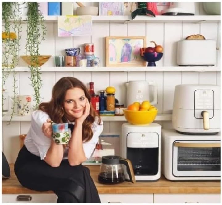 Easy-Prep Electric Can Opener by Drew Barrymore – One-Touch Auto Operation, Knife Sharpener, Bottle Opener, Stainless Steel