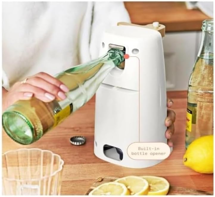 Easy-Prep Electric Can Opener by Drew Barrymore – One-Touch Auto Operation, Knife Sharpener, Bottle Opener, Stainless Steel