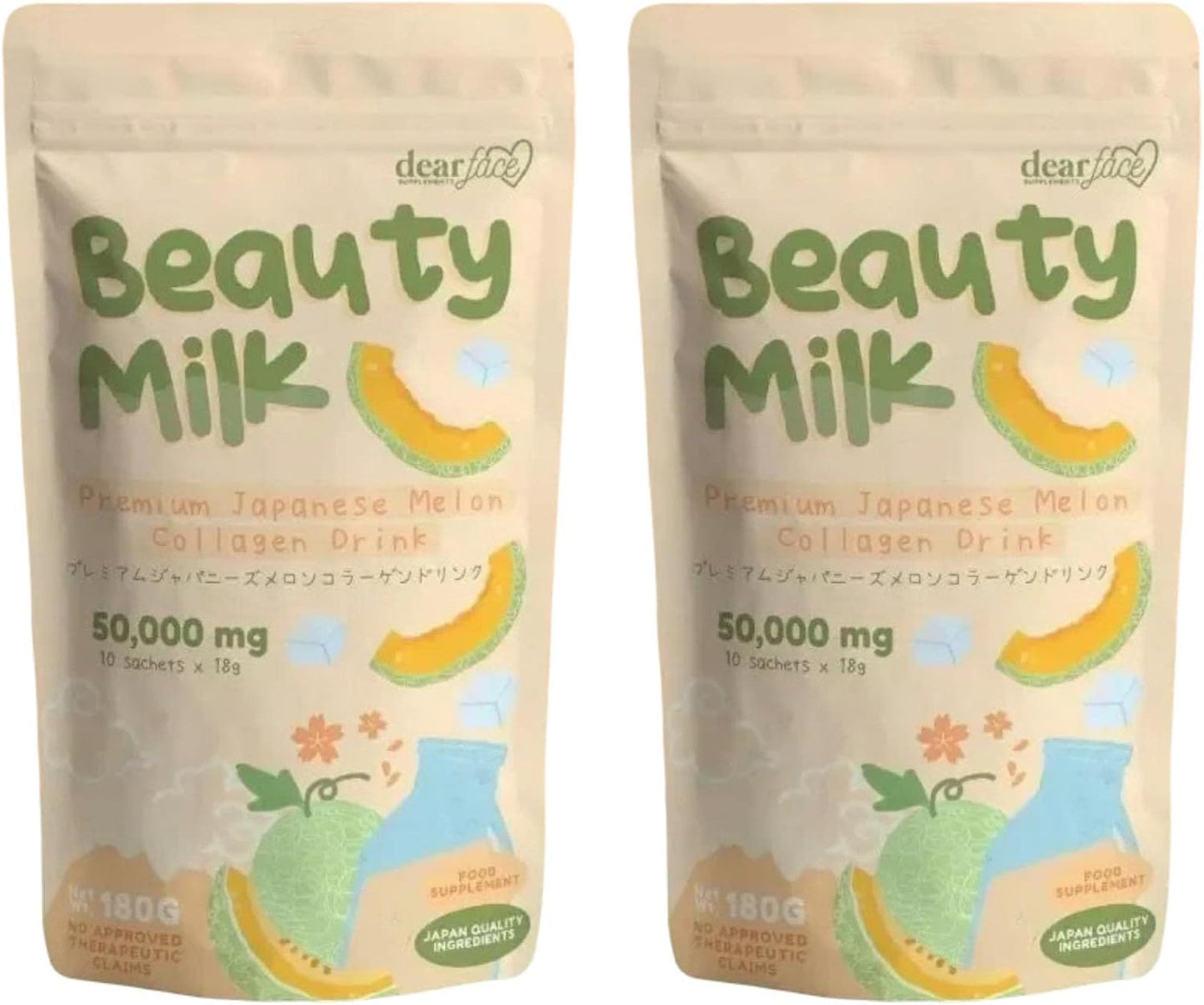 2 Packs Beauty Milk Japanese Collagen Melon Drink – 50,000mg Hydrolyzed Collagen
