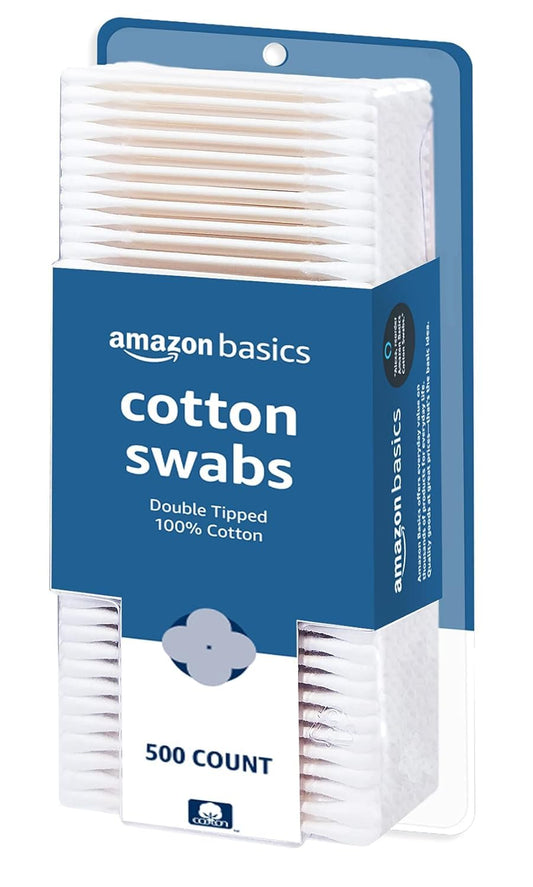 Amazon Basics Cotton Swabs – 100% Cotton, 500 Count, USA Made