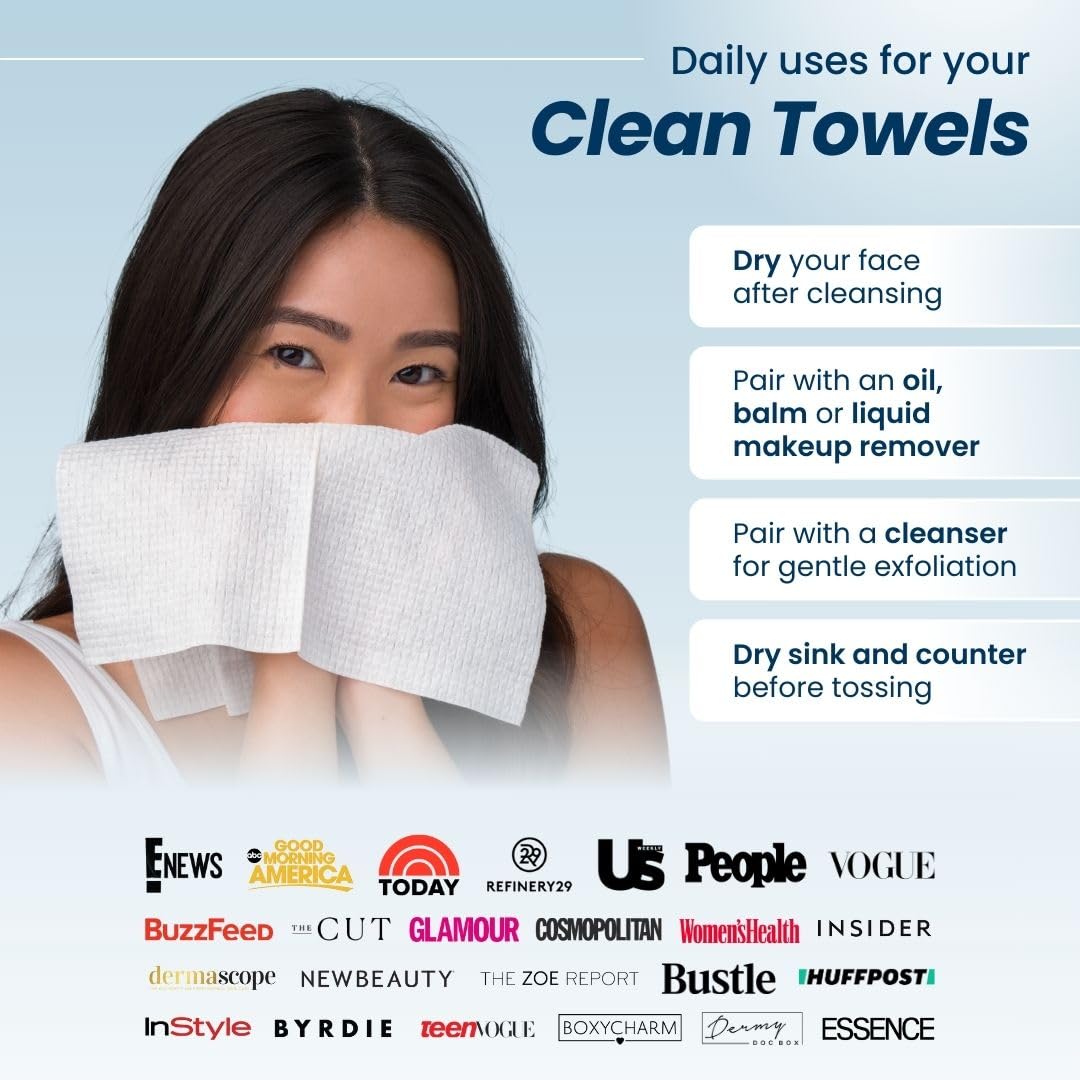 Clean Towels XL™ – 100% Biobased Disposable Face Towels (2 Pack, 100 Ct) – Made in USA