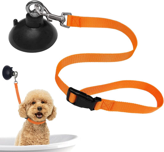 Adjustable Dog Bathing Tether with Suction Cup – Pet Grooming Restraint Strap (Orange)