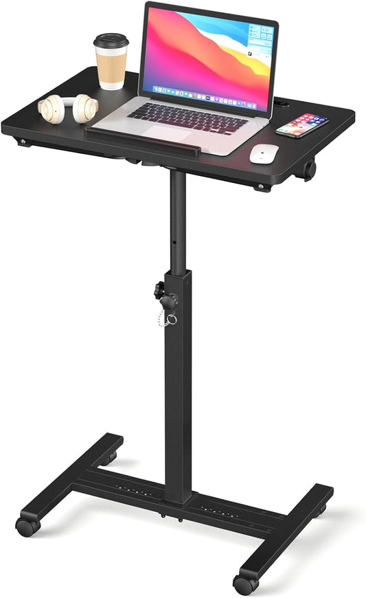 Adjustable Rolling Overbed Table – Height Adjustable Bedside Desk with Wheels (Black)
