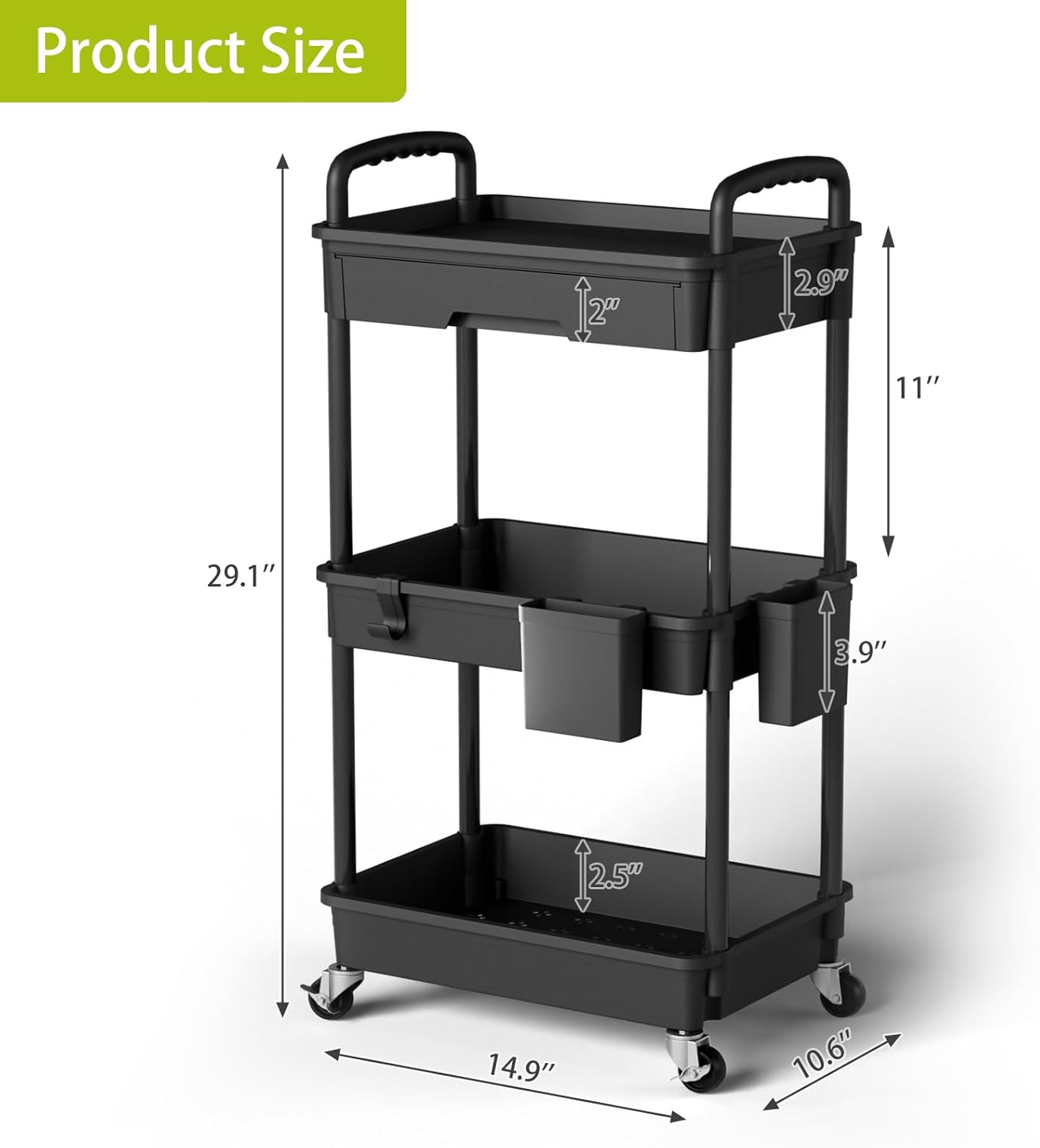 3-Tier Rolling Cart with Drawer – Mobile Storage Organizer with Wheels for Home & Office