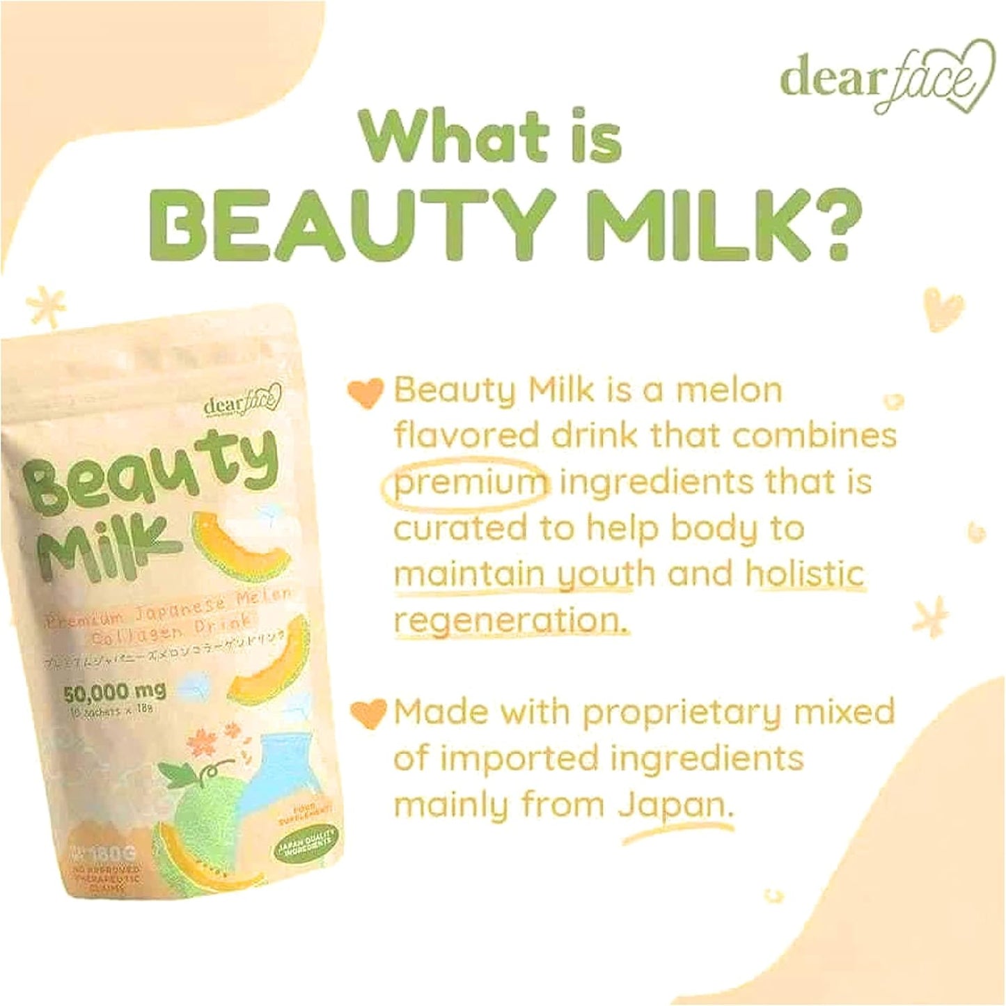 2 Packs Beauty Milk Japanese Collagen Melon Drink – 50,000mg Hydrolyzed Collagen