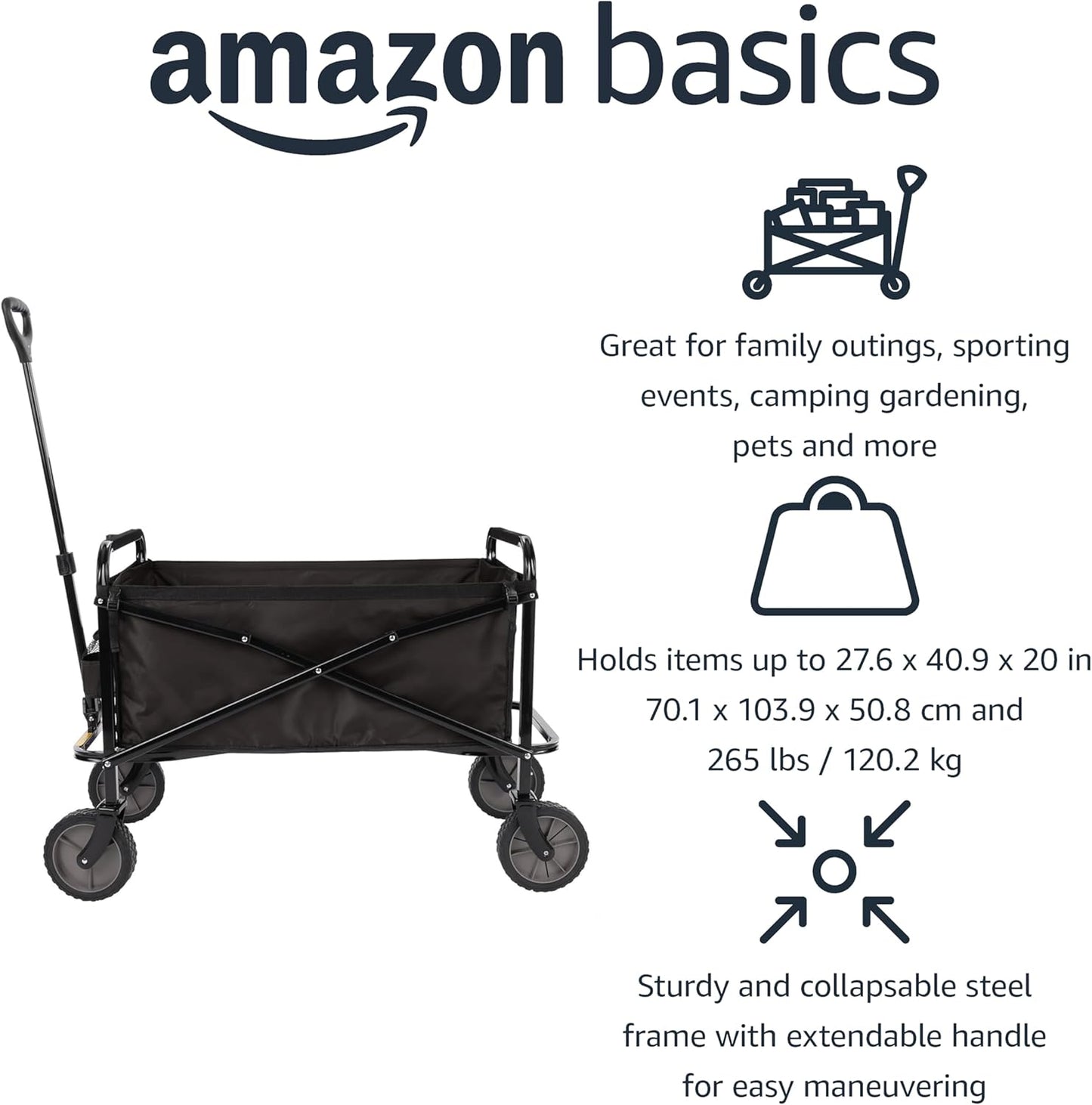 Amazon Basics Collapsible Heavy Duty Utility Wagon for Outdoor Sports, Camping, Garden
