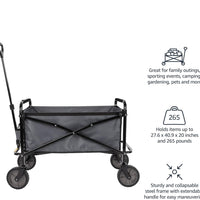 Collapsible Folding Utility Wagon – Heavy Duty Outdoor Cart, 265 lb Capacity (Gray)