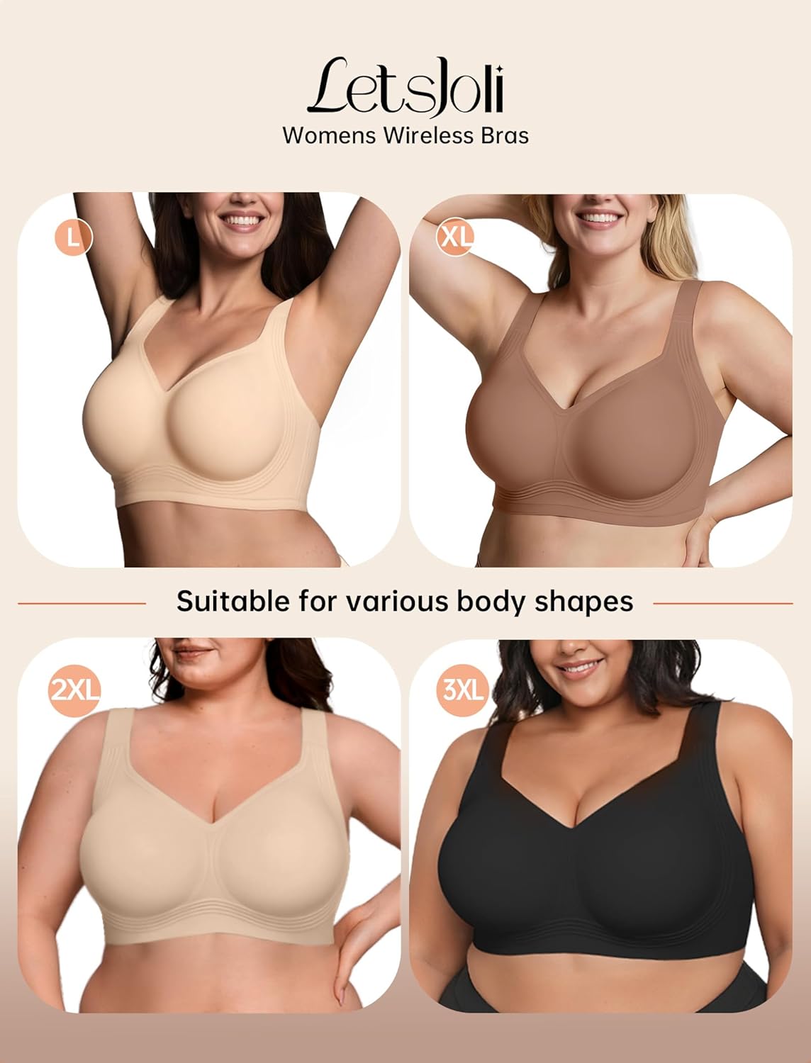 LetsJoli Bras for Women Supportive Wireless Push Up Bra