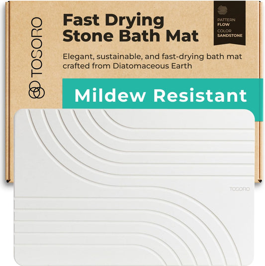 Stone Bath Mat – Diatomaceous Earth Quick Dry & Non-Slip Shower Mat (Sandstone)