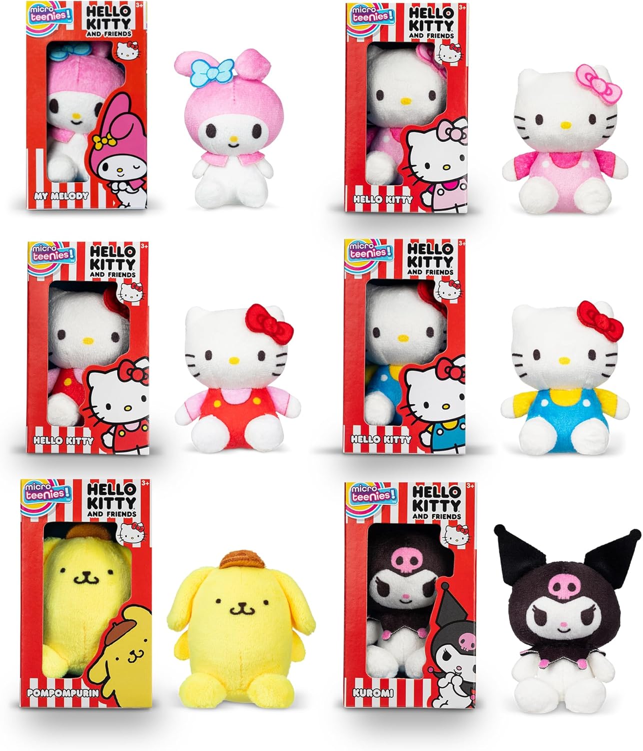 Hello Kitty and Friends 6 Pack - Miniature Plush Figure, Girls and Boys Ages 4+