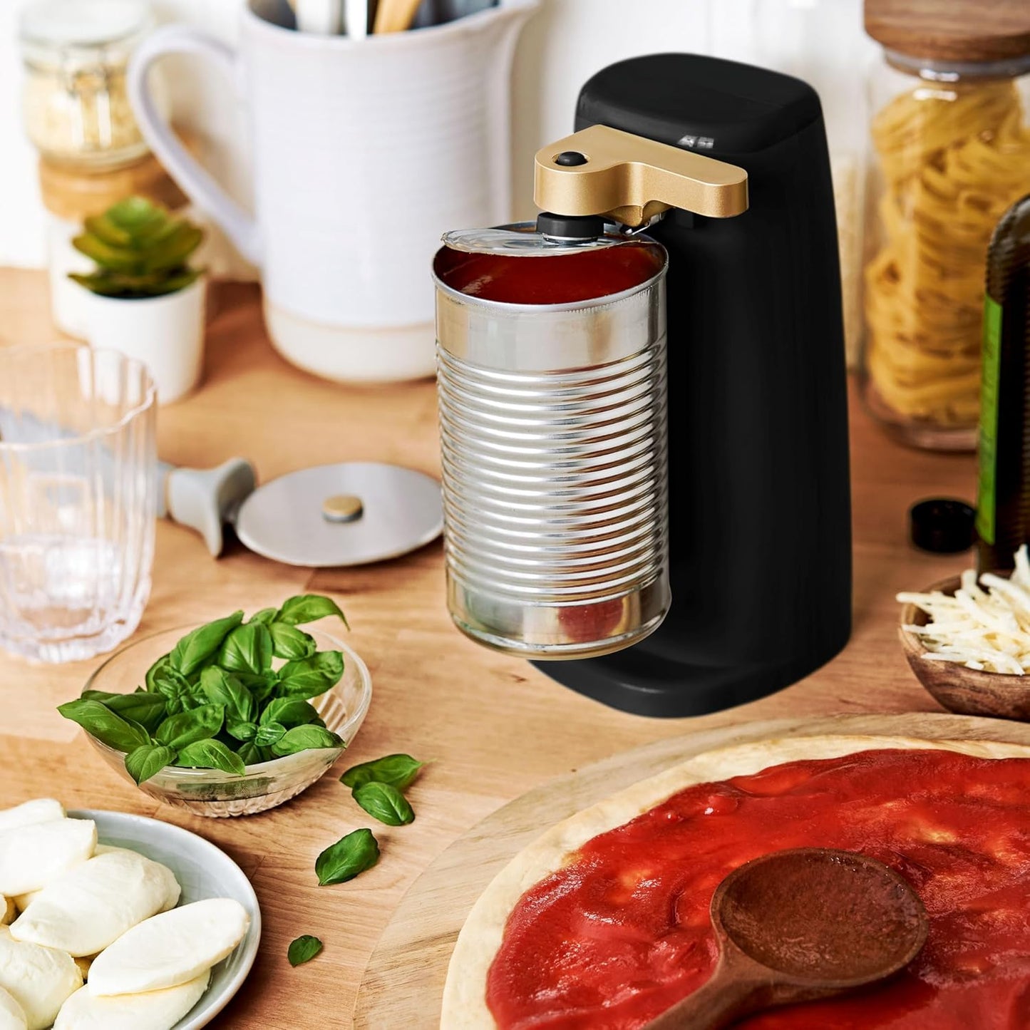 Electric Can Opener by Drew Barrymore, Stainless Steel Blade, Auto-Turn Feature (Black Sesame), 1