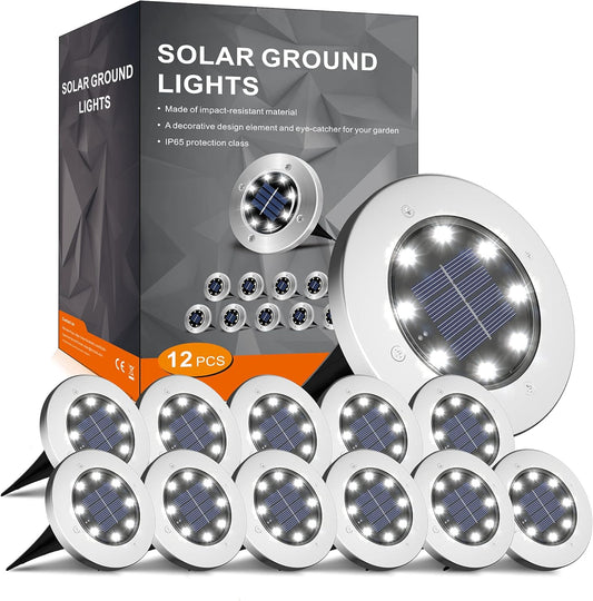 12-Pack Cold White Solar Pathway Lights – Waterproof LED Outdoor Garden & Driveway Lighting