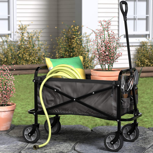 Heavy Duty Folding Utility Wagon – Collapsible Outdoor Cart with Wheels (Black)