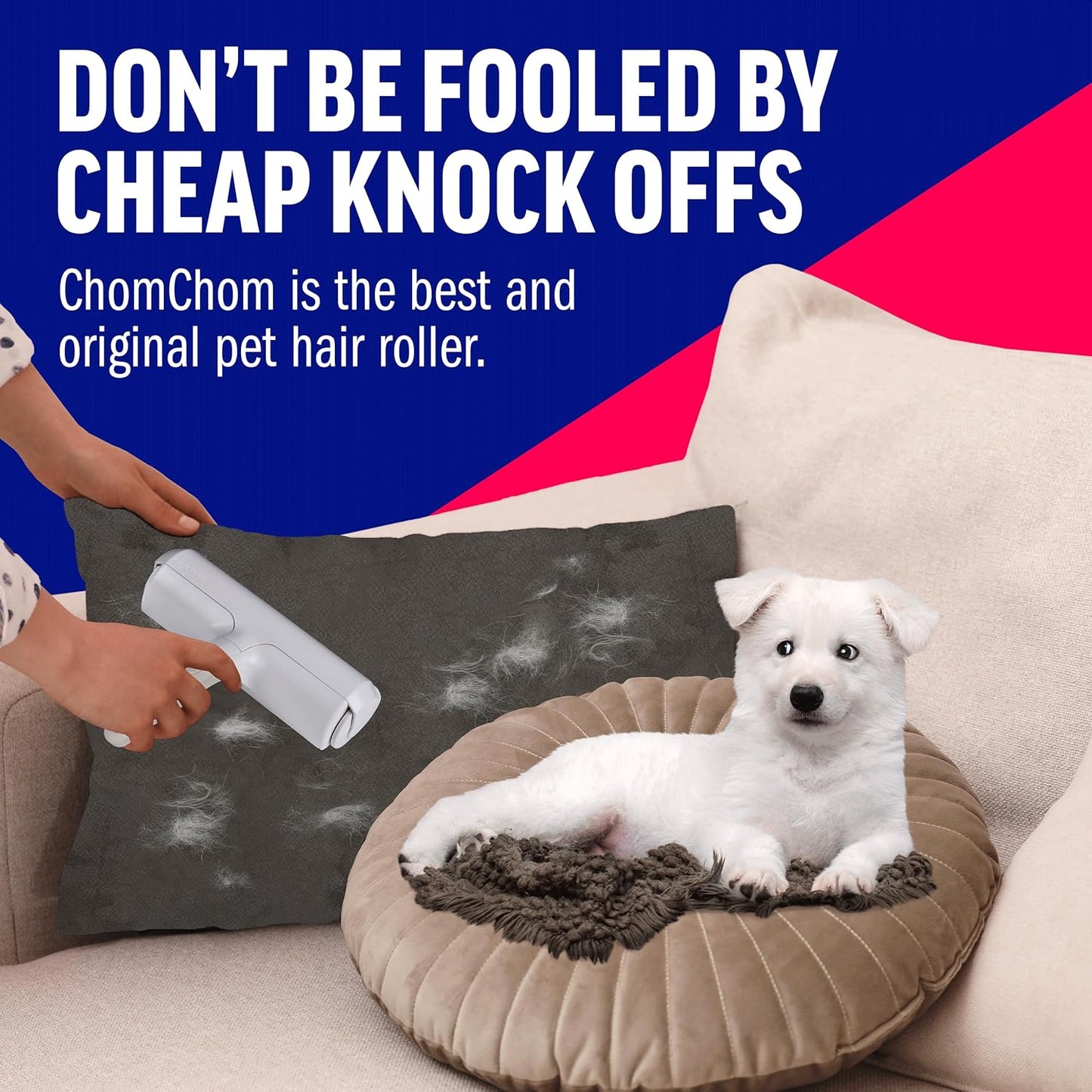 ChomChom Roller Pet Hair Remover – Original Size Reusable Lint Roller White