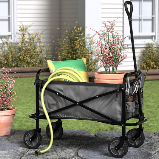 Collapsible Folding Utility Wagon – Heavy Duty Outdoor Cart, 265 lb Capacity (Gray)
