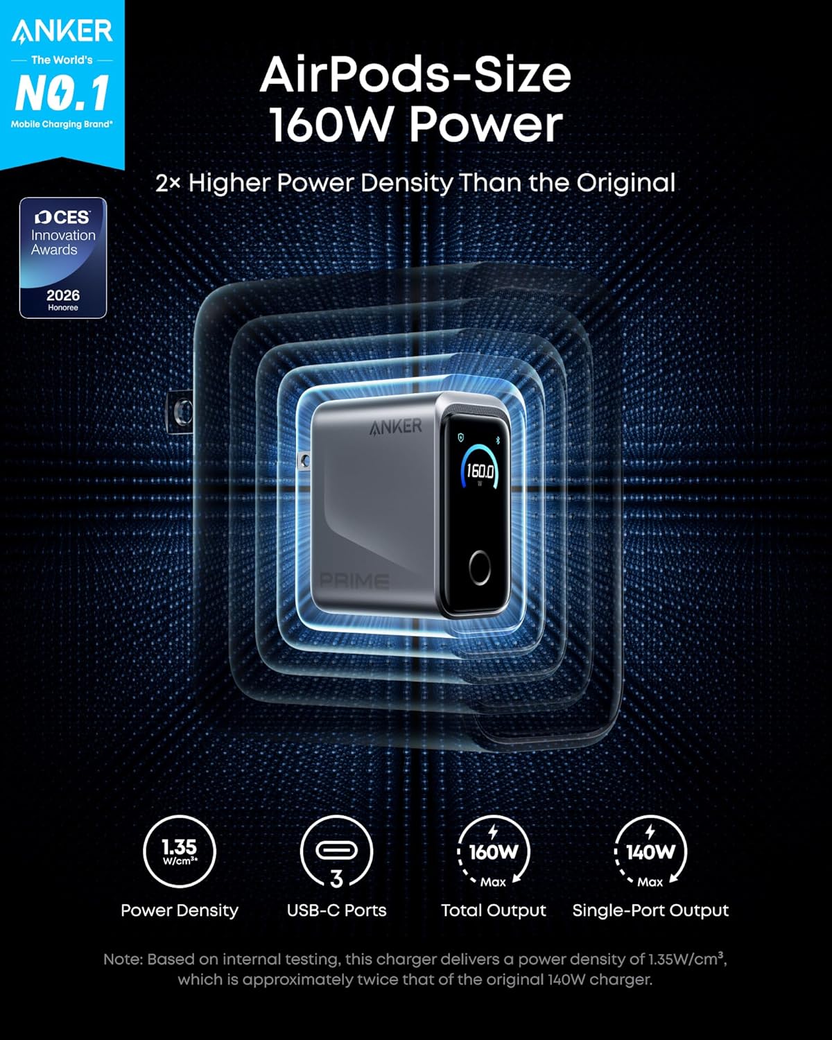 Anker power adapter with AirPods branding on a dark background