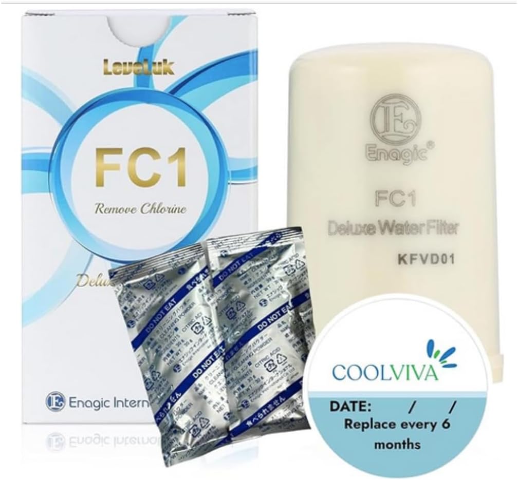 Enagic FC1 water filter and packaging on a white background