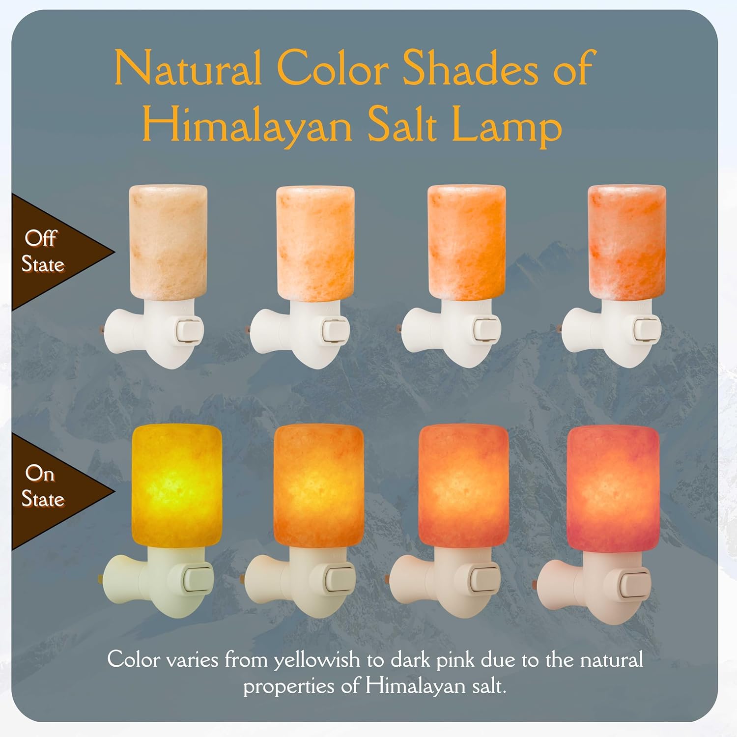 Illustration of Himalayan salt lamp in different color stages from off to on.