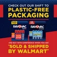 Promotional graphic for plastic-free packaging with Darn Tough and Bovado logos, sold and shipped by Walmart.