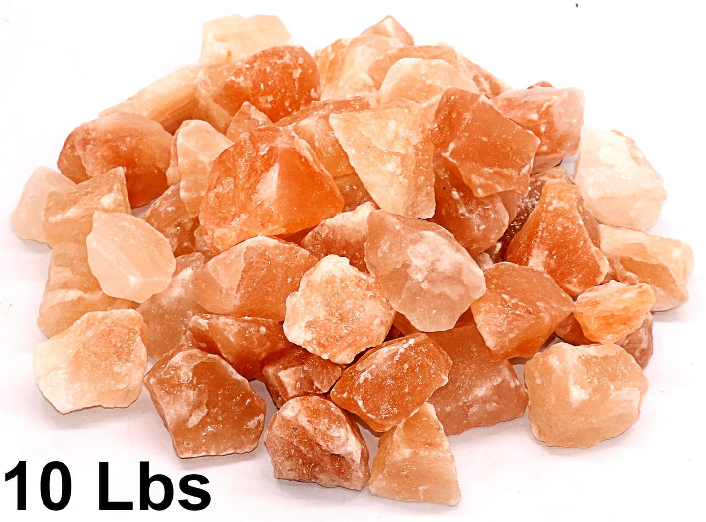 Heap of orange crystals with '10 Lbs' text on a white background