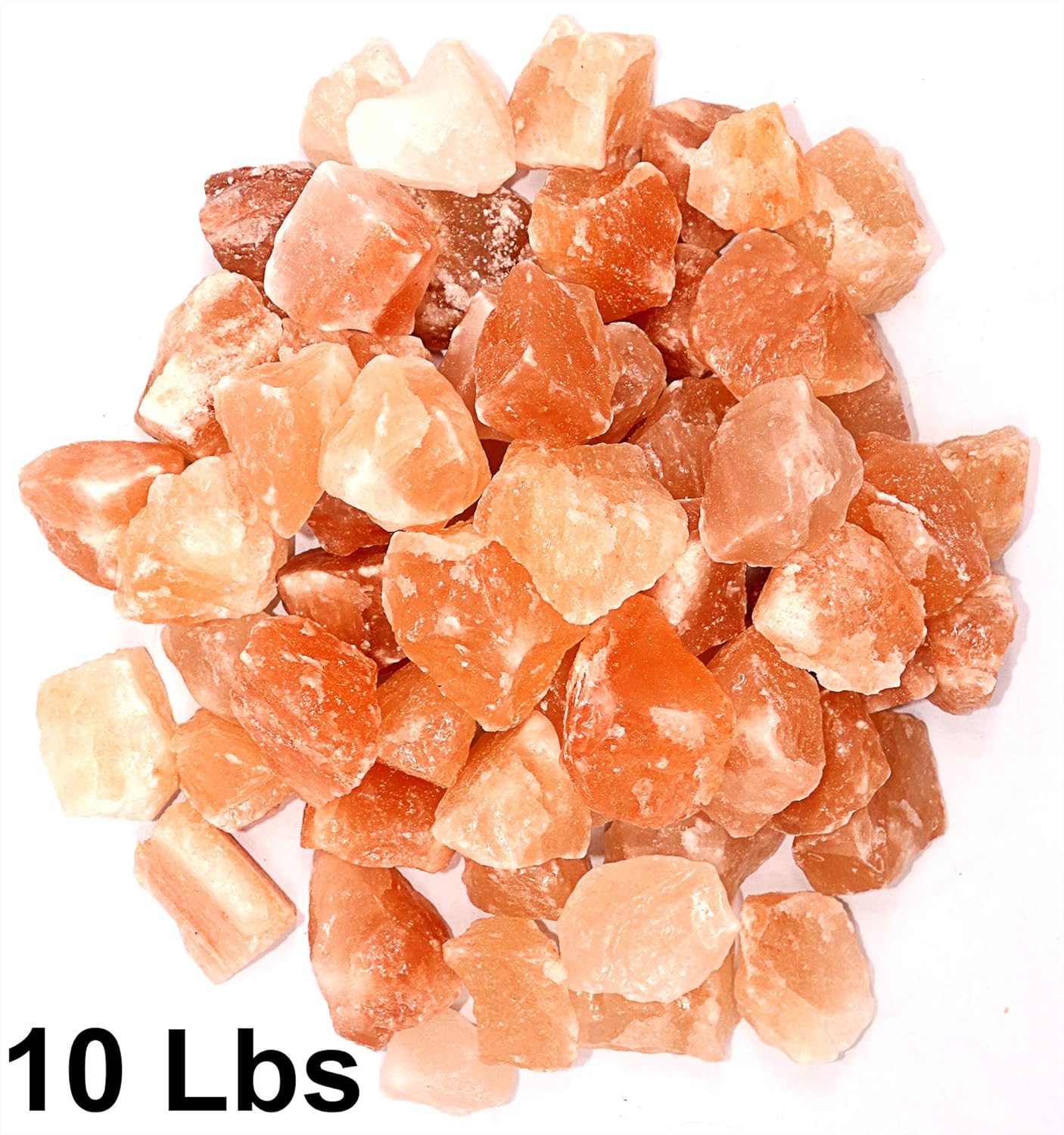 Himalayan salt crystals with '10 Lbs' text on a white background