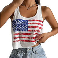 Women's Patriotic American Flag Crop Tank – 4th of July Sleeveless Top | Made in USA