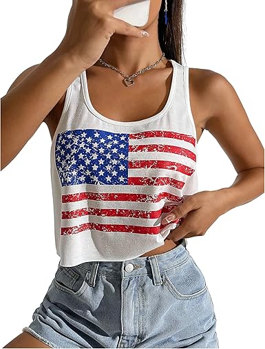 Women's Patriotic American Flag Crop Tank – 4th of July Sleeveless Top | Made in USA